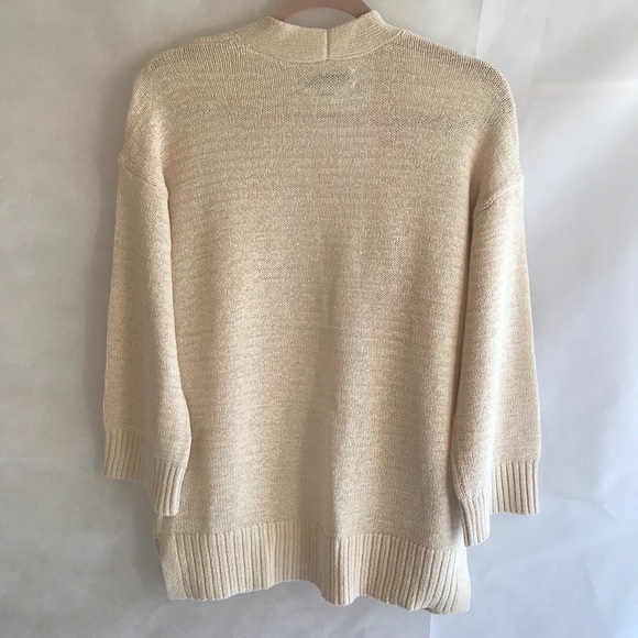 Loft Knit Rib Trim Open Cardigan Popcorn - Picture 3 of 7